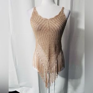 Gorgeous crochet top with gold beads and tassels